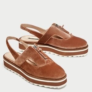 Zara Tan Velvet Slingback Platform Shoes